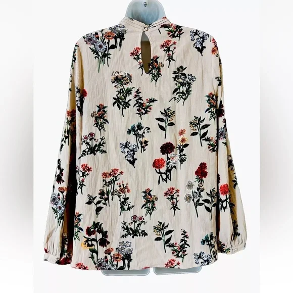 NWT Loveriche Boho Botanical Floral High Neck LS Keyhole Blouse Top Size L - Picture 3 of 12